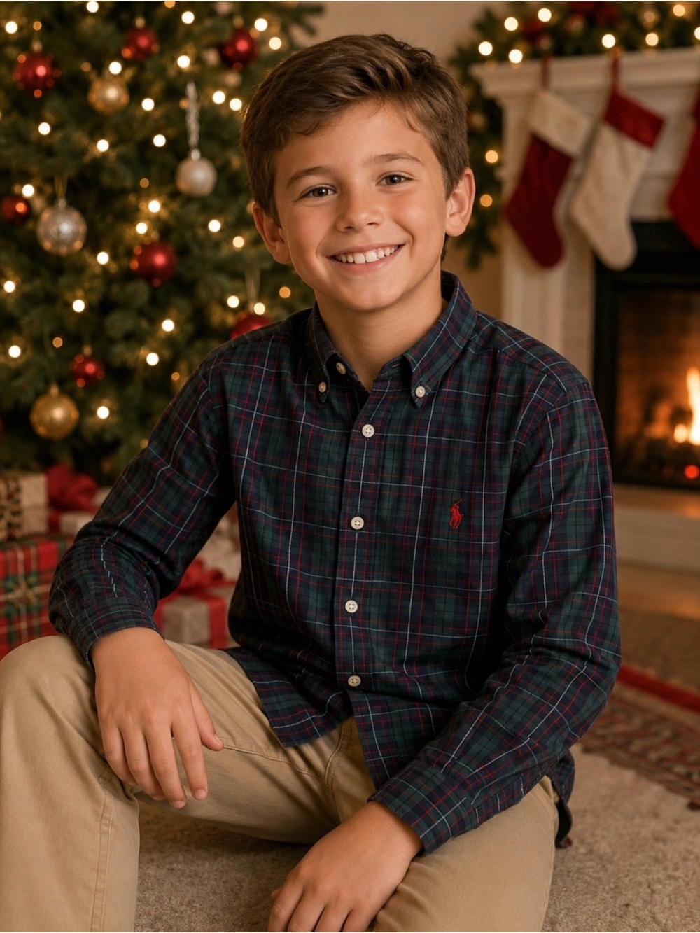 Ralph Lauren Boys Plaid Button Down Shirt Long Sleeve Classic Fit | Size Medium